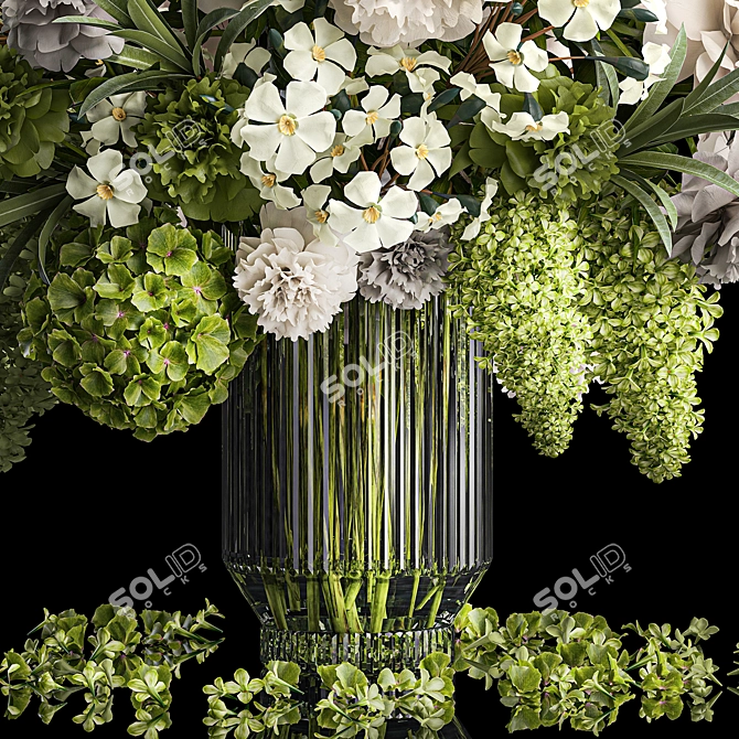 Spring Blooms Bouquet in Glass Vase 3D model image 3