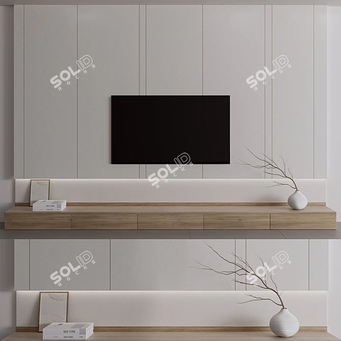 Modern TV Wall with Decor 3D model image 2