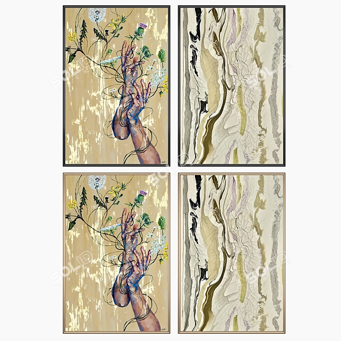 Modern Art Prints Set With Frames 3D model image 2