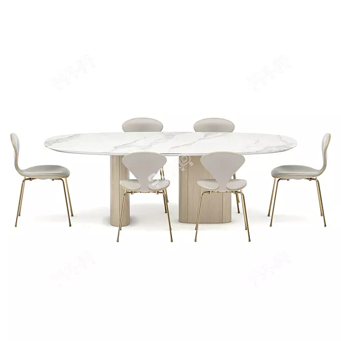 Elegant Statuario Dining Set 3D model image 1