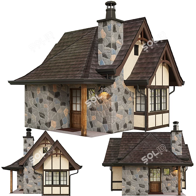 Stylish Low Poly Classic House 3D model image 1