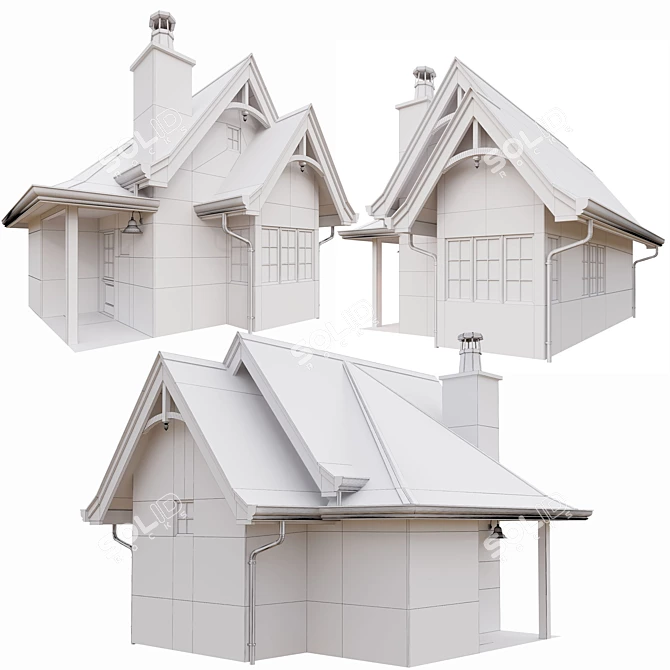 Stylish Low Poly Classic House 3D model image 5