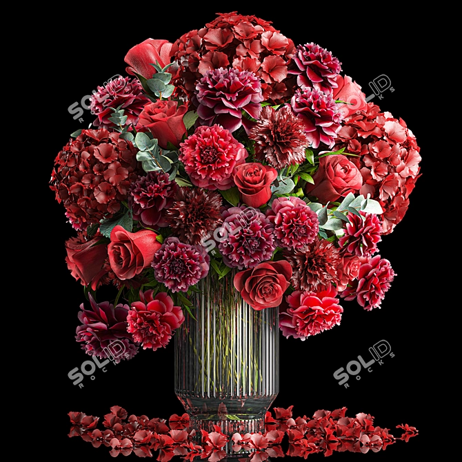 Spring Red Flower Bouquet in Glass Vase 3D model image 1