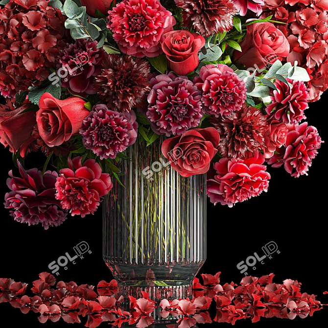 Spring Red Flower Bouquet in Glass Vase 3D model image 4