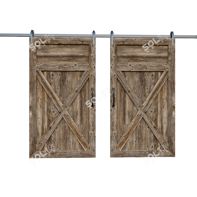  Corrugated Metal and Wood Barn Door 3D model image 2