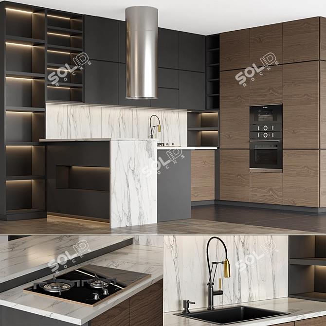 Modern L-Shaped Kitchen Island Set 3D model image 1