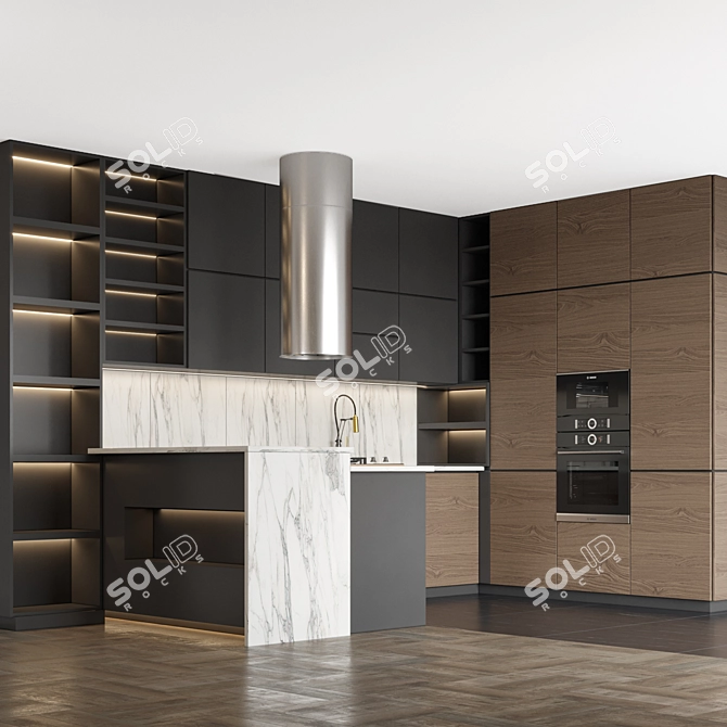 Modern L-Shaped Kitchen Island Set 3D model image 5