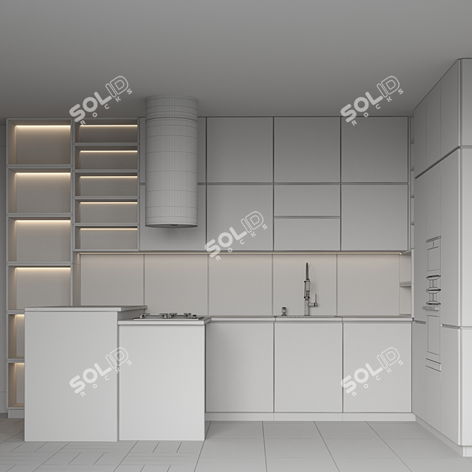 Modern L-Shaped Kitchen Island Set 3D model image 6