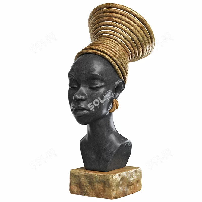 African Girl Bust Decor Sculpture 3D model image 2