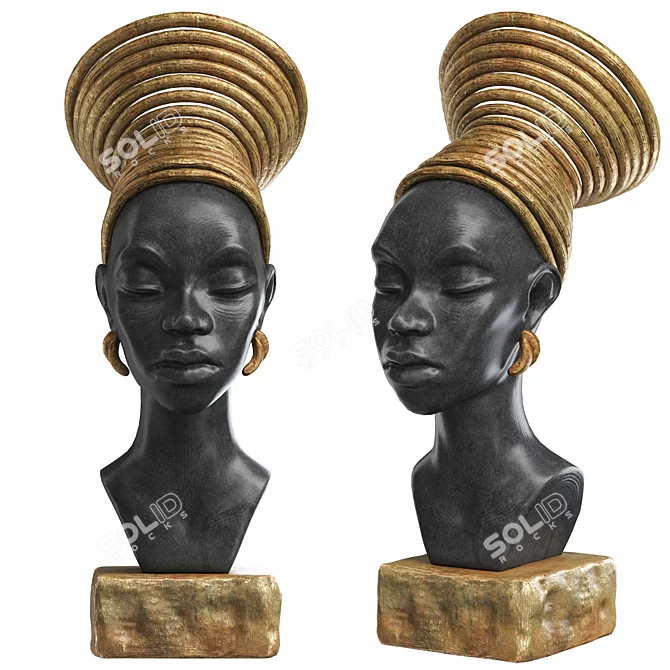 African Girl Bust Decor Sculpture 3D model image 6