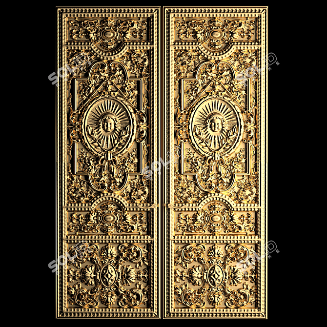 Baroque Carved Classic Door 3D model image 1