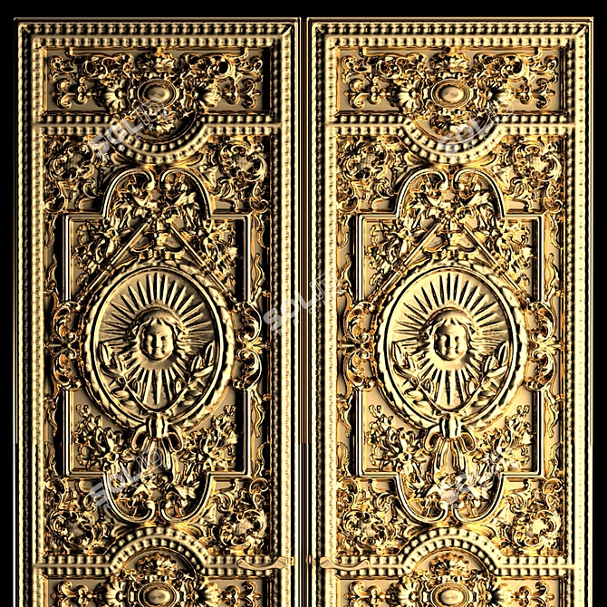 Baroque Carved Classic Door 3D model image 2