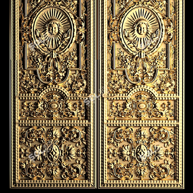 Baroque Carved Classic Door 3D model image 4