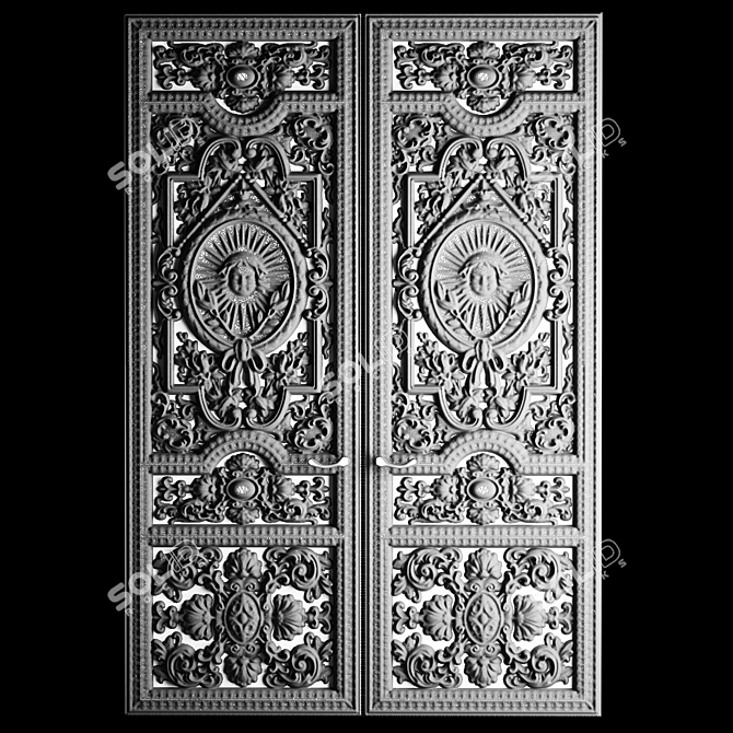 Baroque Carved Classic Door 3D model image 5
