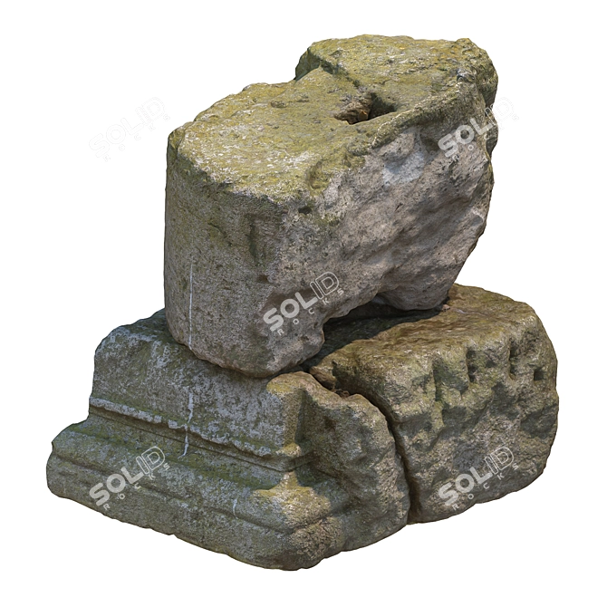 Ancient Mossy Stone Column 3D model image 4