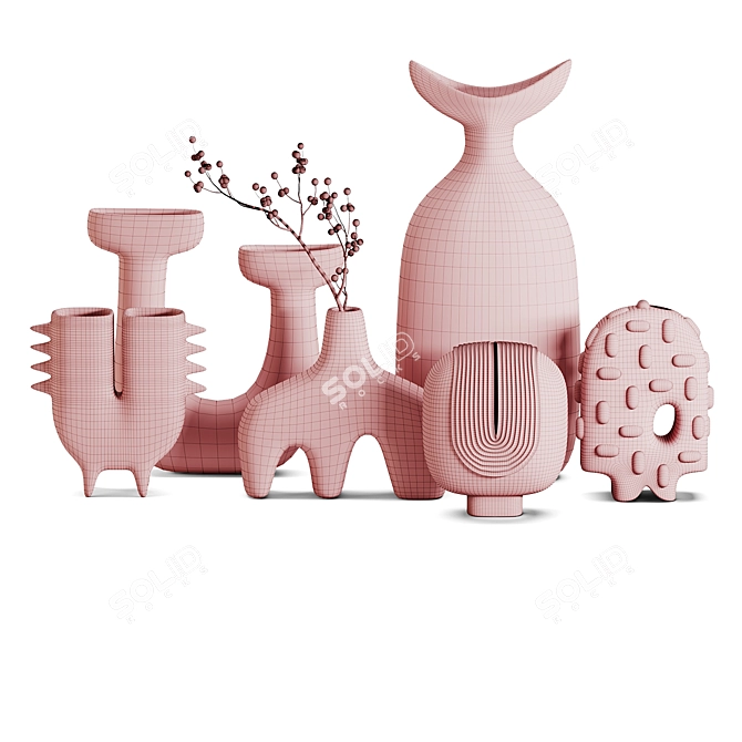 Modern Vase Set in 16 Colors 3D model image 4