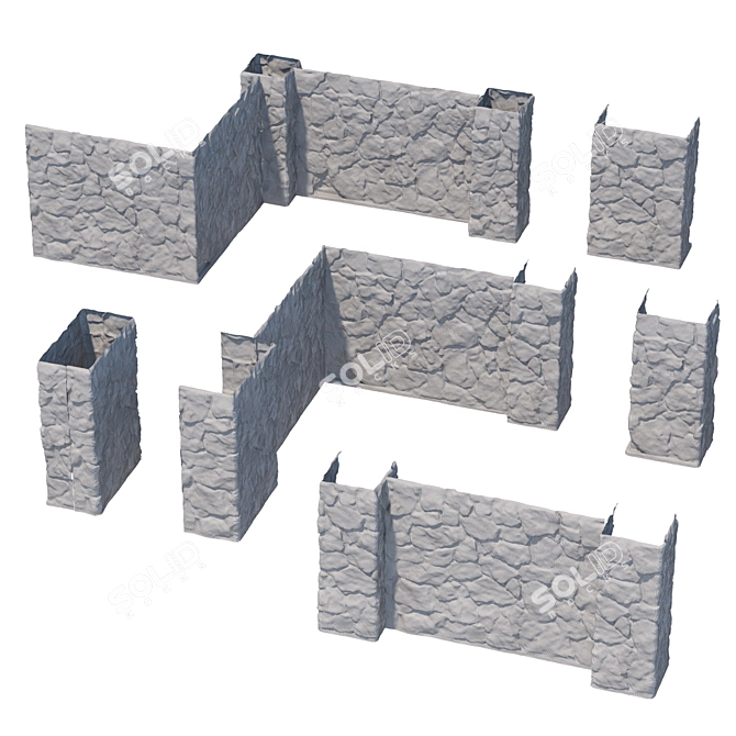 Wild Stone Fence Kit: Modular High-Polygon Model 3D model image 3