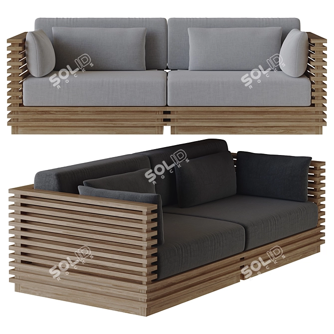 Teak Loveseat with Charcoal Cushions 3D model image 1