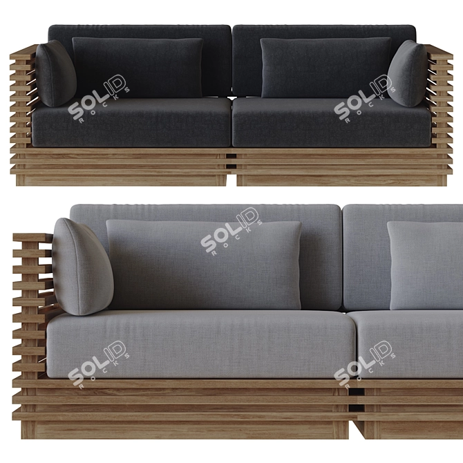 Teak Loveseat with Charcoal Cushions 3D model image 2