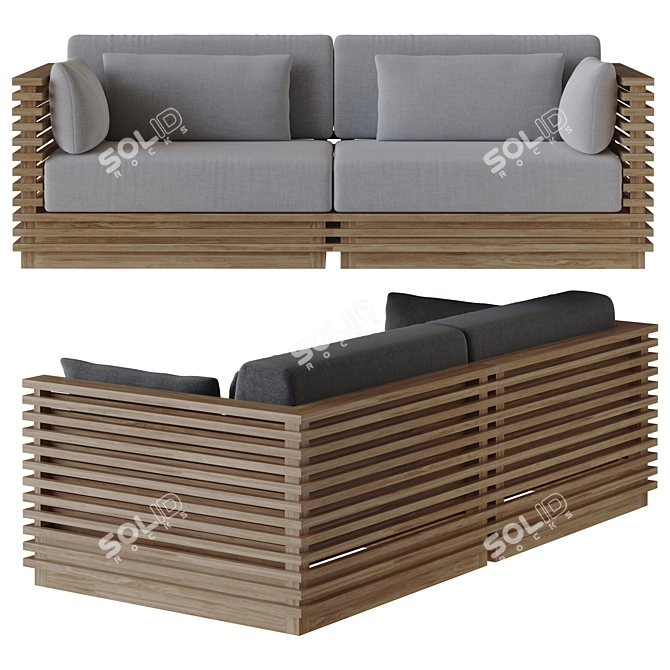 Teak Loveseat with Charcoal Cushions 3D model image 3