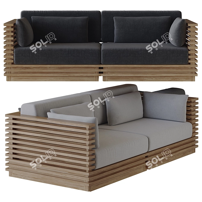 Teak Loveseat with Charcoal Cushions 3D model image 4