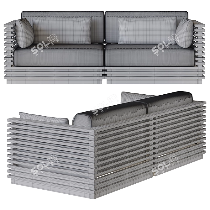 Teak Loveseat with Charcoal Cushions 3D model image 5