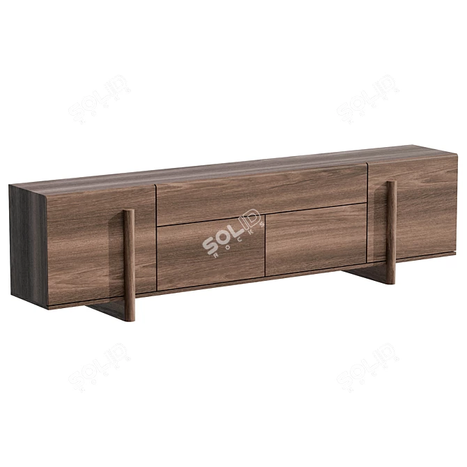 Brutalist Walnut Sideboard, Large Dimensions 3D model image 1
