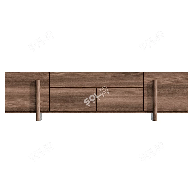 Brutalist Walnut Sideboard, Large Dimensions 3D model image 2