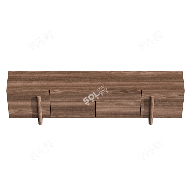 Brutalist Walnut Sideboard, Large Dimensions 3D model image 3
