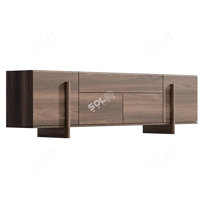 Brutalist Walnut Sideboard, Large Dimensions 3D model image 4