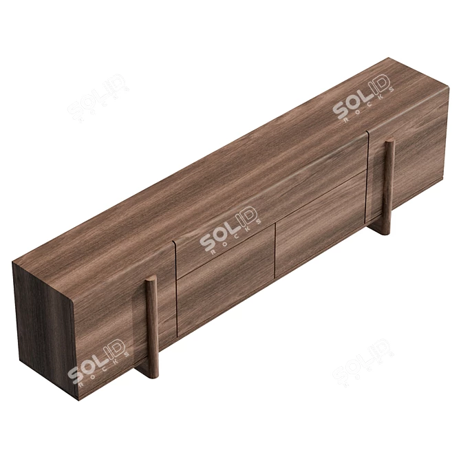 Brutalist Walnut Sideboard, Large Dimensions 3D model image 5
