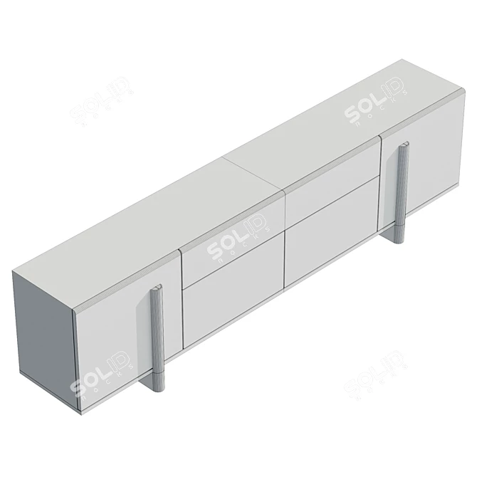 Brutalist Walnut Sideboard, Large Dimensions 3D model image 6