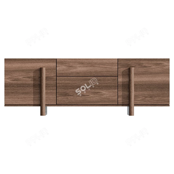  Brutalist Walnut Sideboard with Drawers 3D model image 2