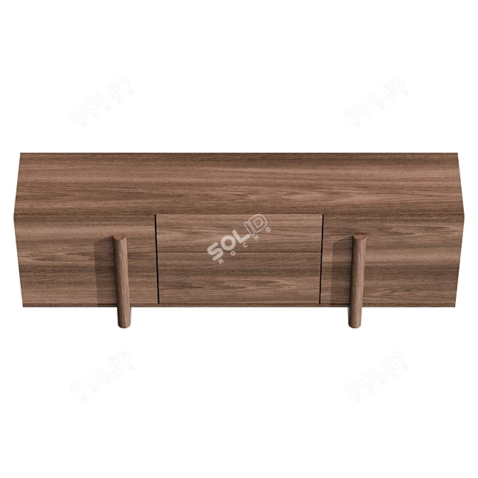  Brutalist Walnut Sideboard with Drawers 3D model image 3