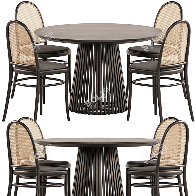 Vintage Morris Chairs Dining Set 3D model image 1