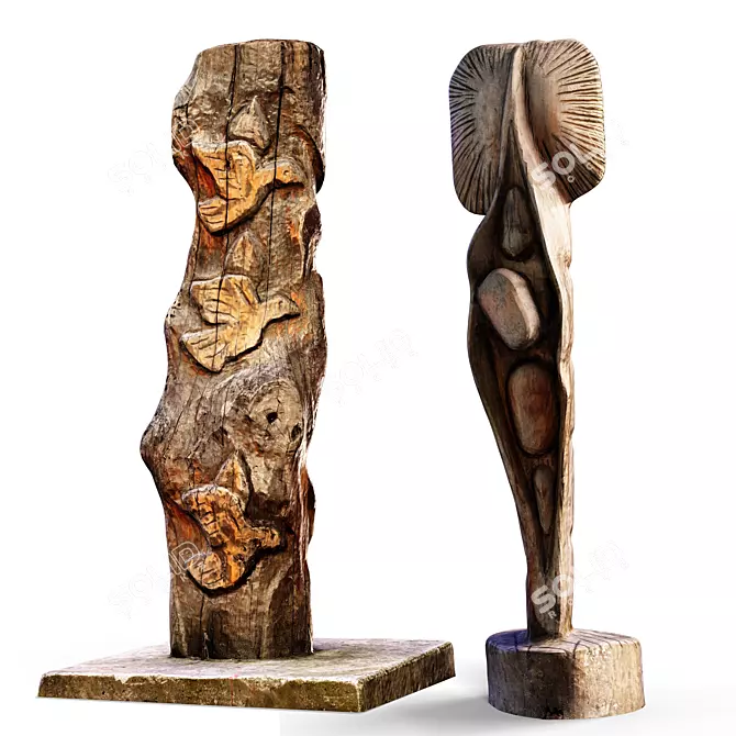 Handcrafted Wooden Statue Replica 3D model image 2