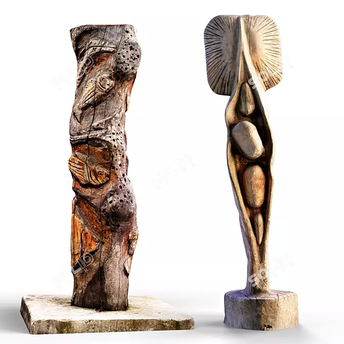 Handcrafted Wooden Statue Replica 3D model image 5