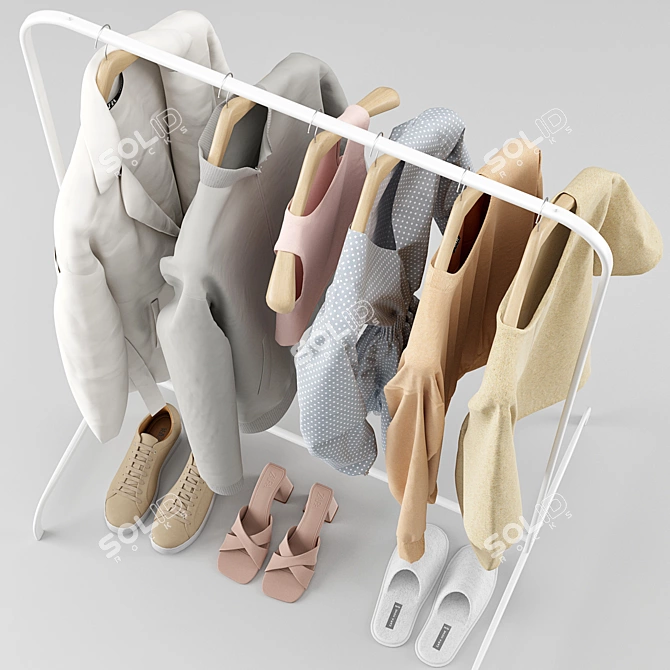 Modern Clothes Rack Set with ZARA Apparel 3D model image 3