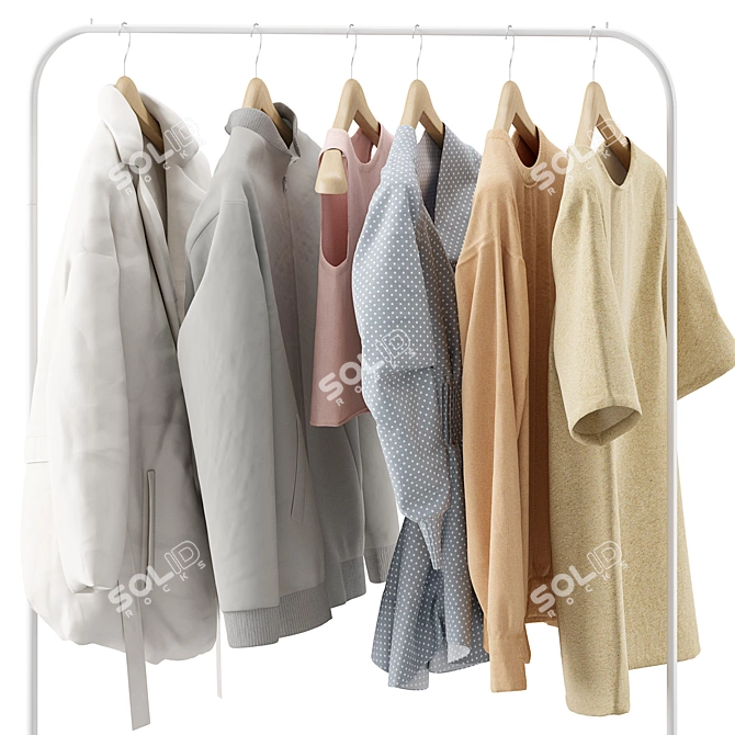 Modern Clothes Rack Set with ZARA Apparel 3D model image 4