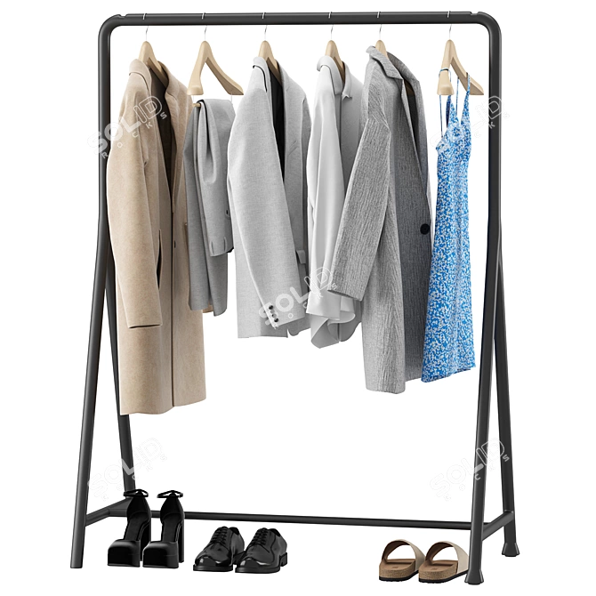 Modern Clothing Rack Furniture Set 3D model image 1