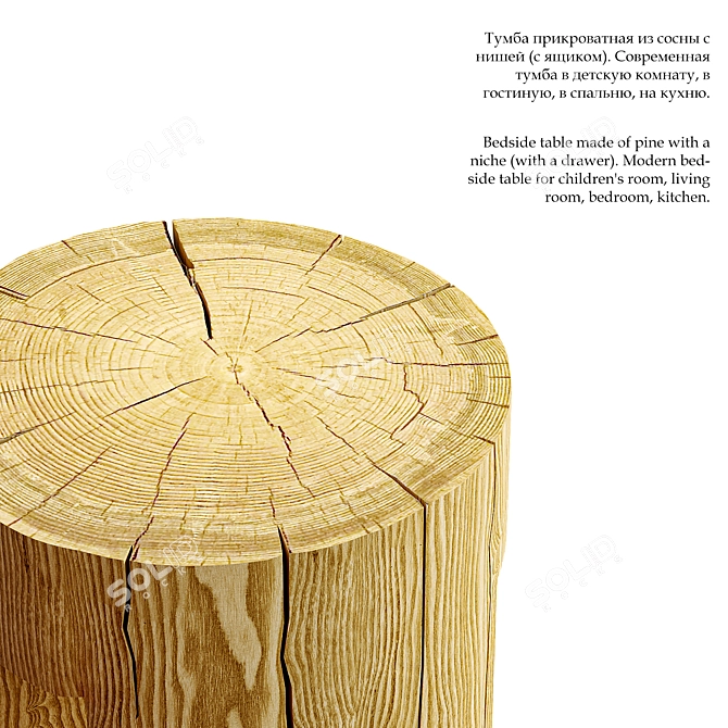 Natural Pine Bedside Cabinet 3D model image 4