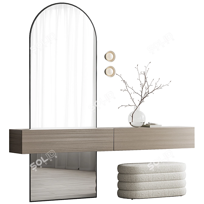 Entryway Set with Mirror & Wall Cabinet 3D model image 2