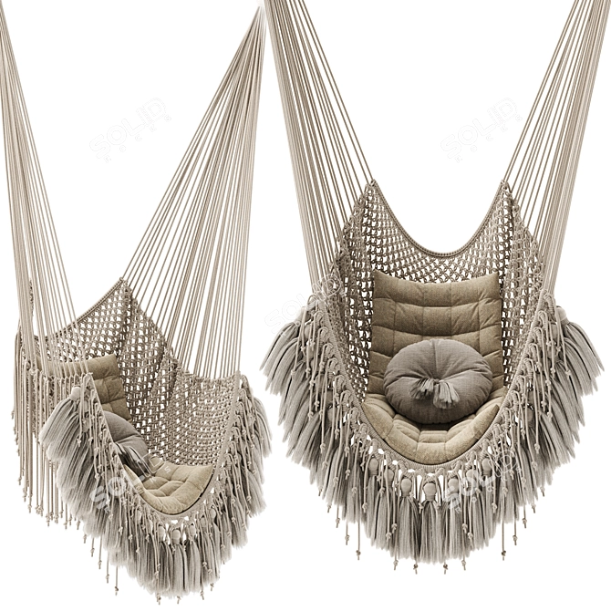 Boho Macrame Hammock Bed 3D model image 1