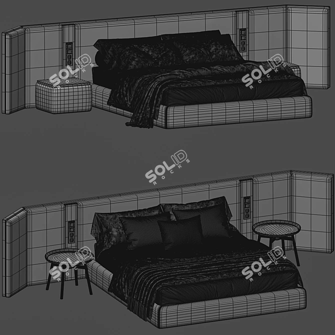 Vintage Double Bed 11 3D model image 6