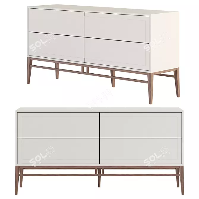 Modern Grey Sideboard with Walnut Veneer 3D model image 1