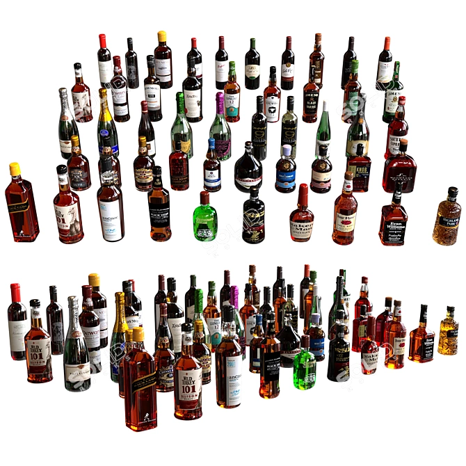 Luxury Whiskey & Cognac Bottles 3D model image 2