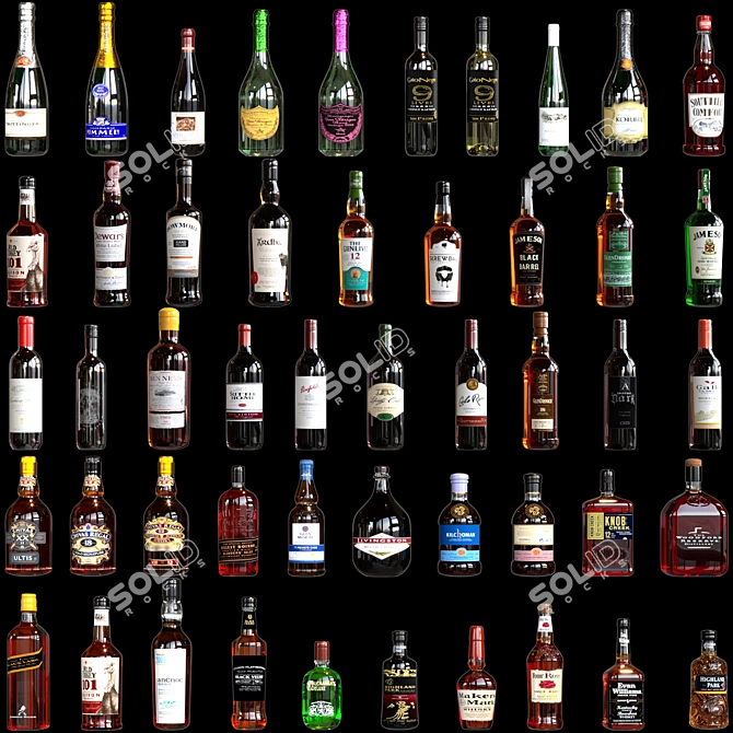 Luxury Whiskey & Cognac Bottles 3D model image 6