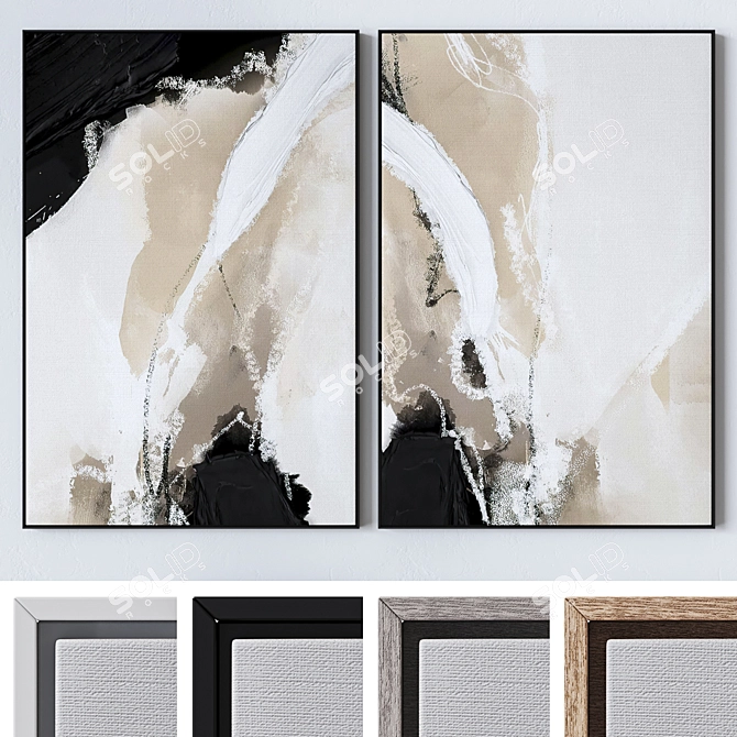 Large Wall Paintings Set with Textured Frames 3D model image 2