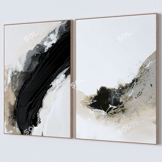 Large Wall Paintings Set with Textured Frames 3D model image 3