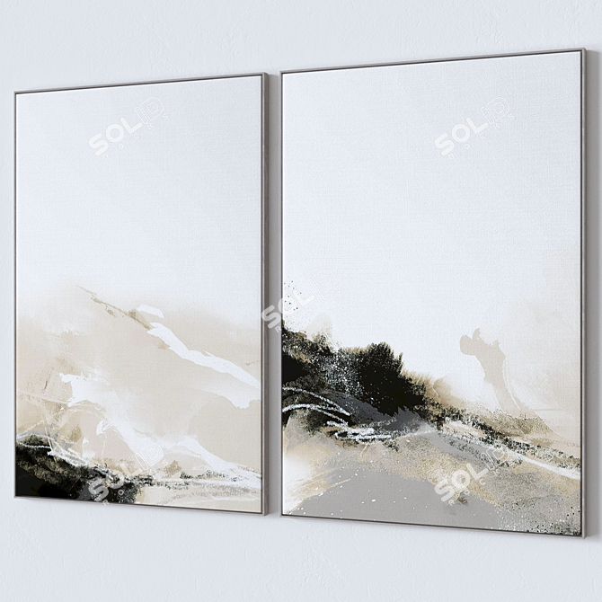 Large Wall Paintings Set with Textured Frames 3D model image 4